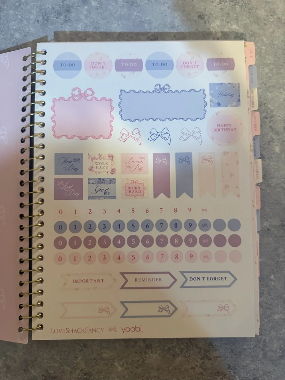 Yoobi Pink LoveShackFancy Floral and Bow Planner with Gold Foil Accents